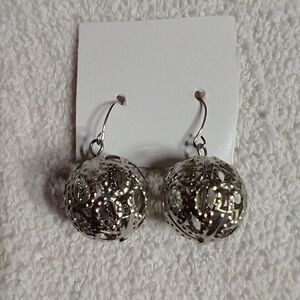 Silvertone filigree ball dangle earrings